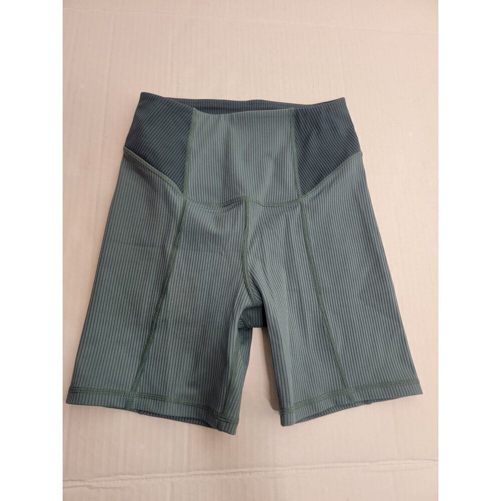 For Love & Lemons Dani Ribbed High Rise Bike Shorts Small Green Crompression
